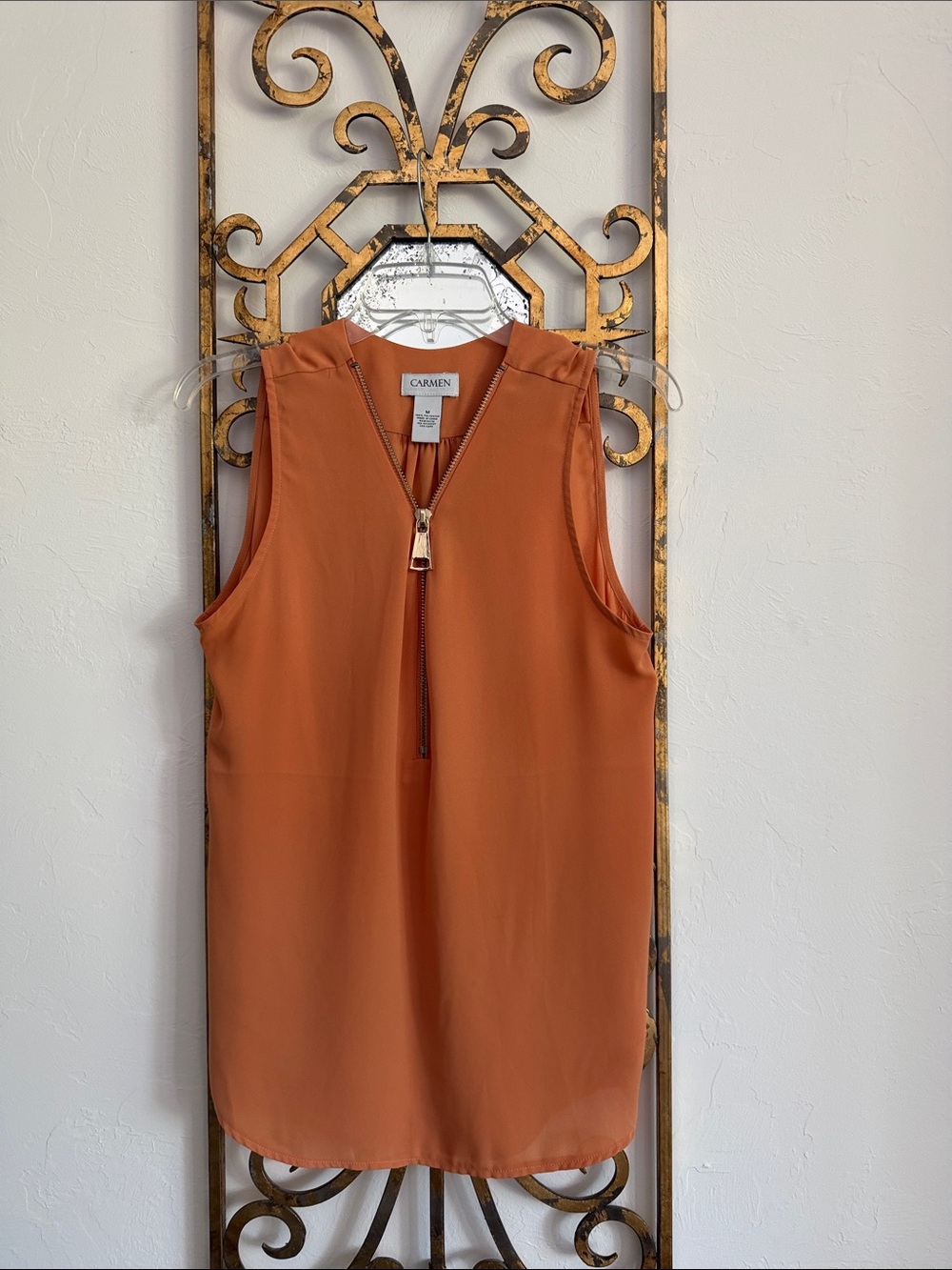 Sleeveless Zip Front Top — light orange almost pumpkin in color